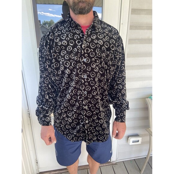 Vintage True Grit Men’s L Lustre Cotton Velvet Button Up Shirt Black  Silver USA - Picture 4 of 16